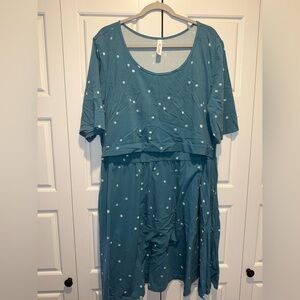 Latched Mama Teal Polka Dot Nursing Friendly Dress 3XL